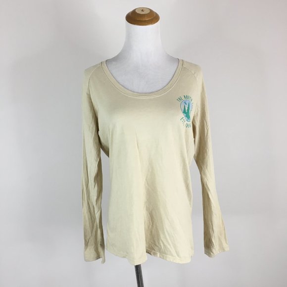 THE NORTH FACE Standard Fit Beige with Green Blue Logo Print Long Sleeve Shirt - Picture 3 of 11